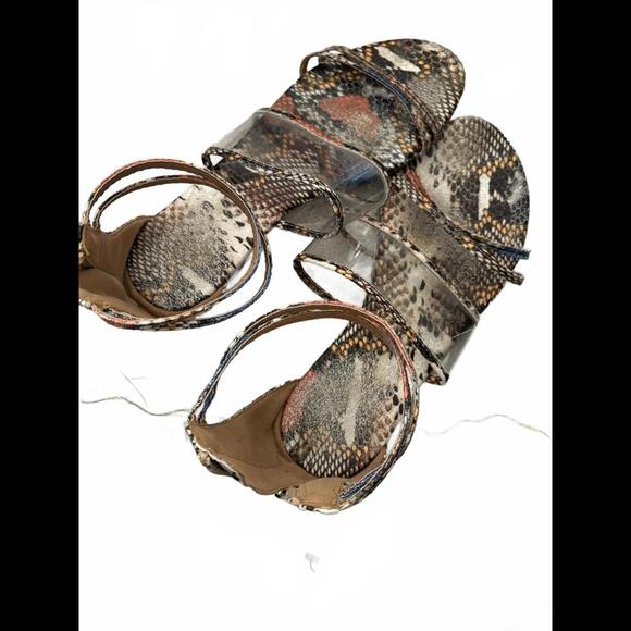 EUC! Stylish Snakeskin Print Sandals with Clear Straps 7 - Picture 3 of 4